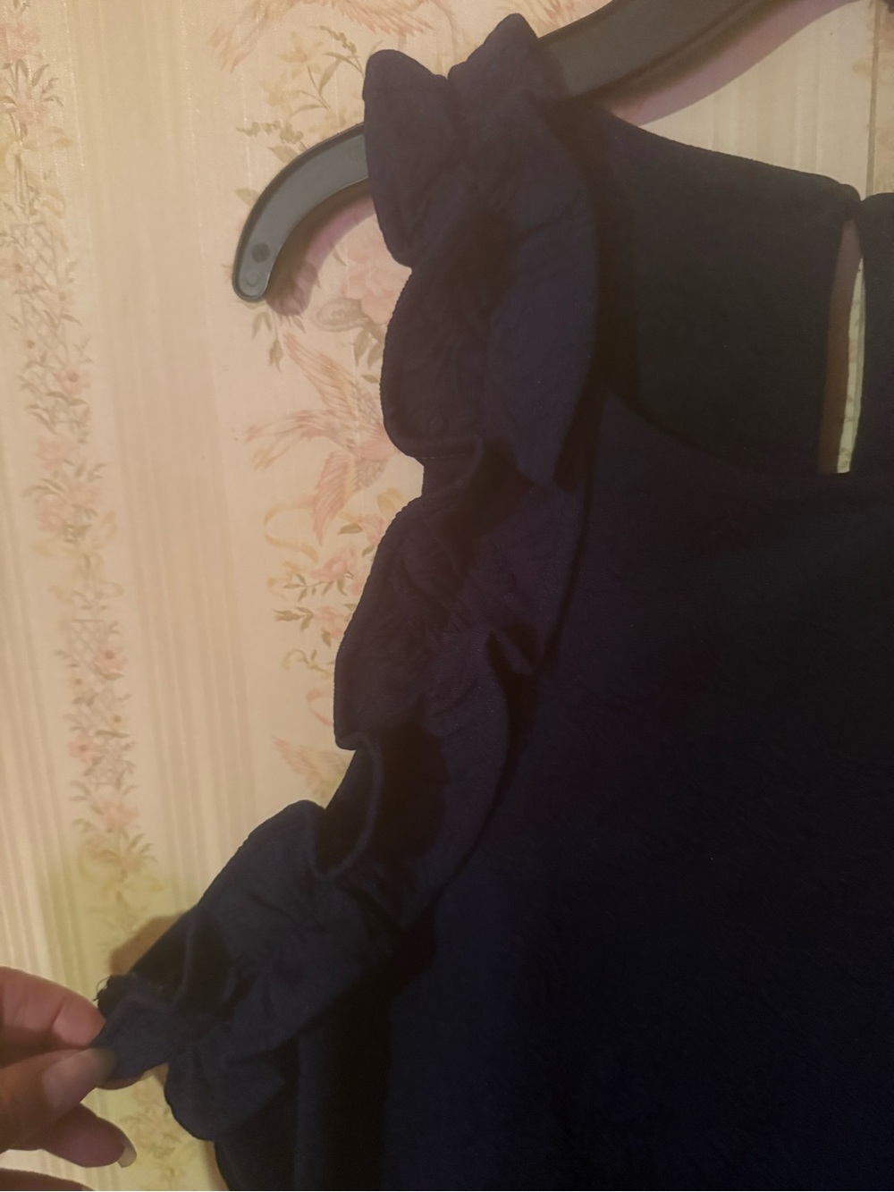 crown & ivy Navy Ruffle-Shoulder Mini Dress - Picture 2 of 8